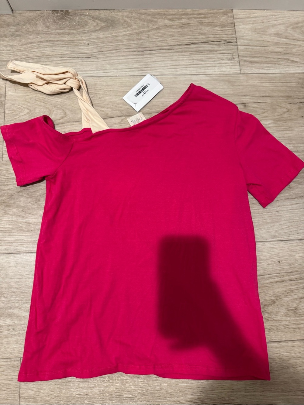 BiBi Hot Pink Off-Shoulder Short Sleeve Top with Cream Strap